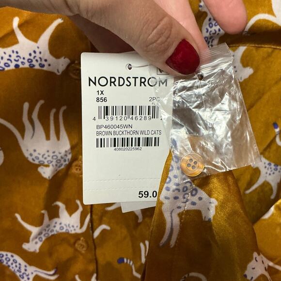 BP. Satin Pajama Top Only Size 1X  - Brown Buckthorn Wild Cats Print - Picture 5 of 8